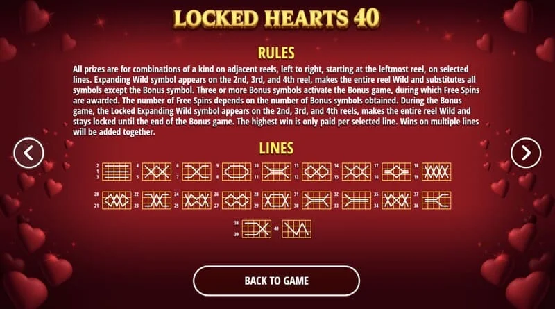Locked Hearts 40 - रीलों पर विनिंग पेलाइन